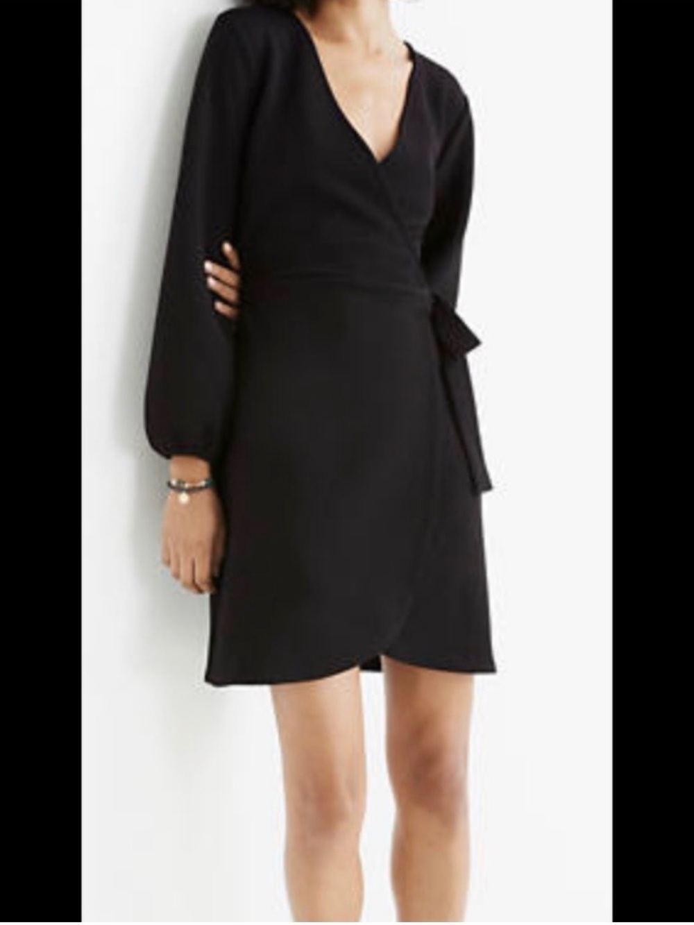 Madewell Texture & Thread Black Faux Wrap Dress Size Small S